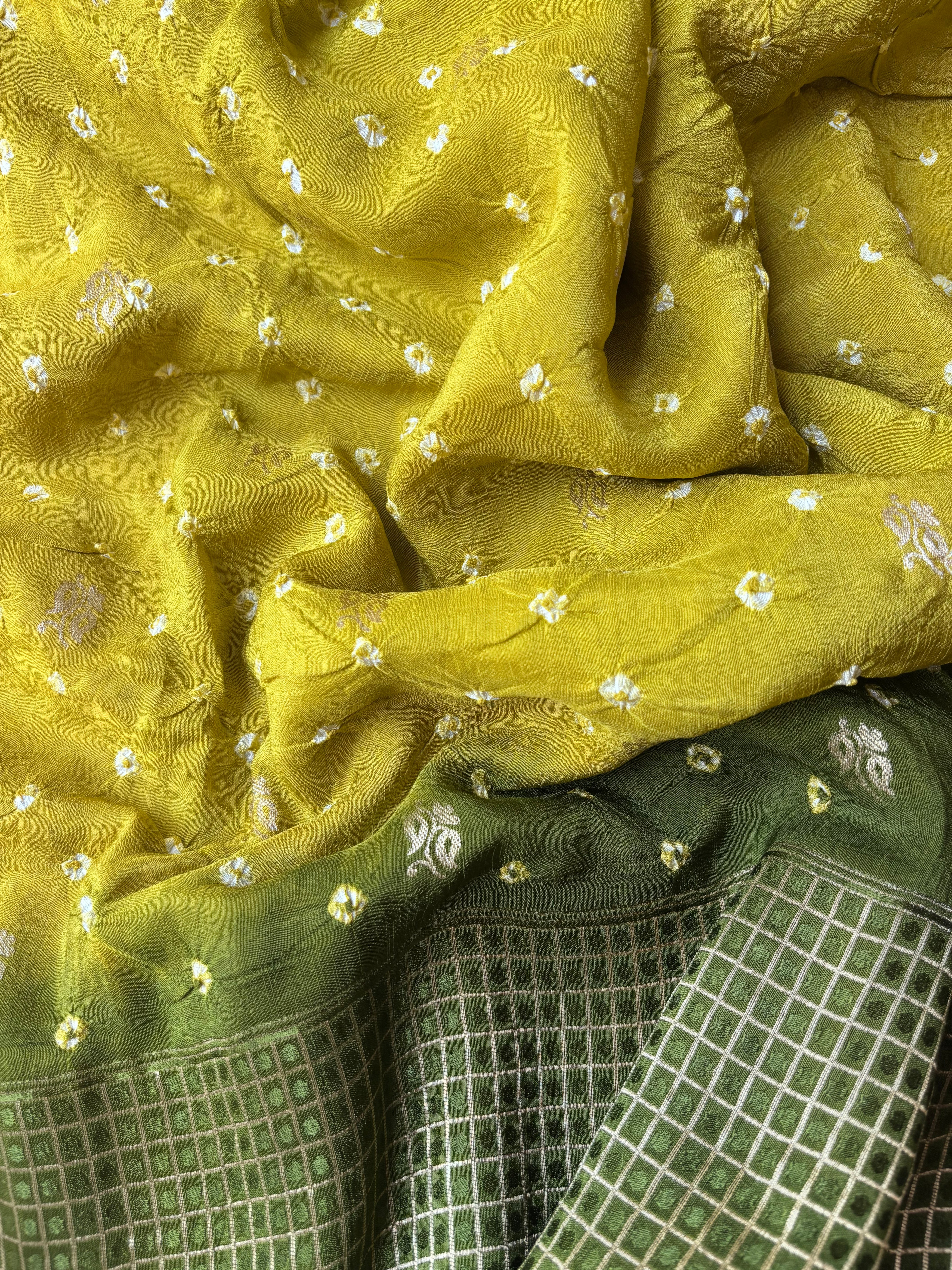Yellow with Green Bandhini Saree